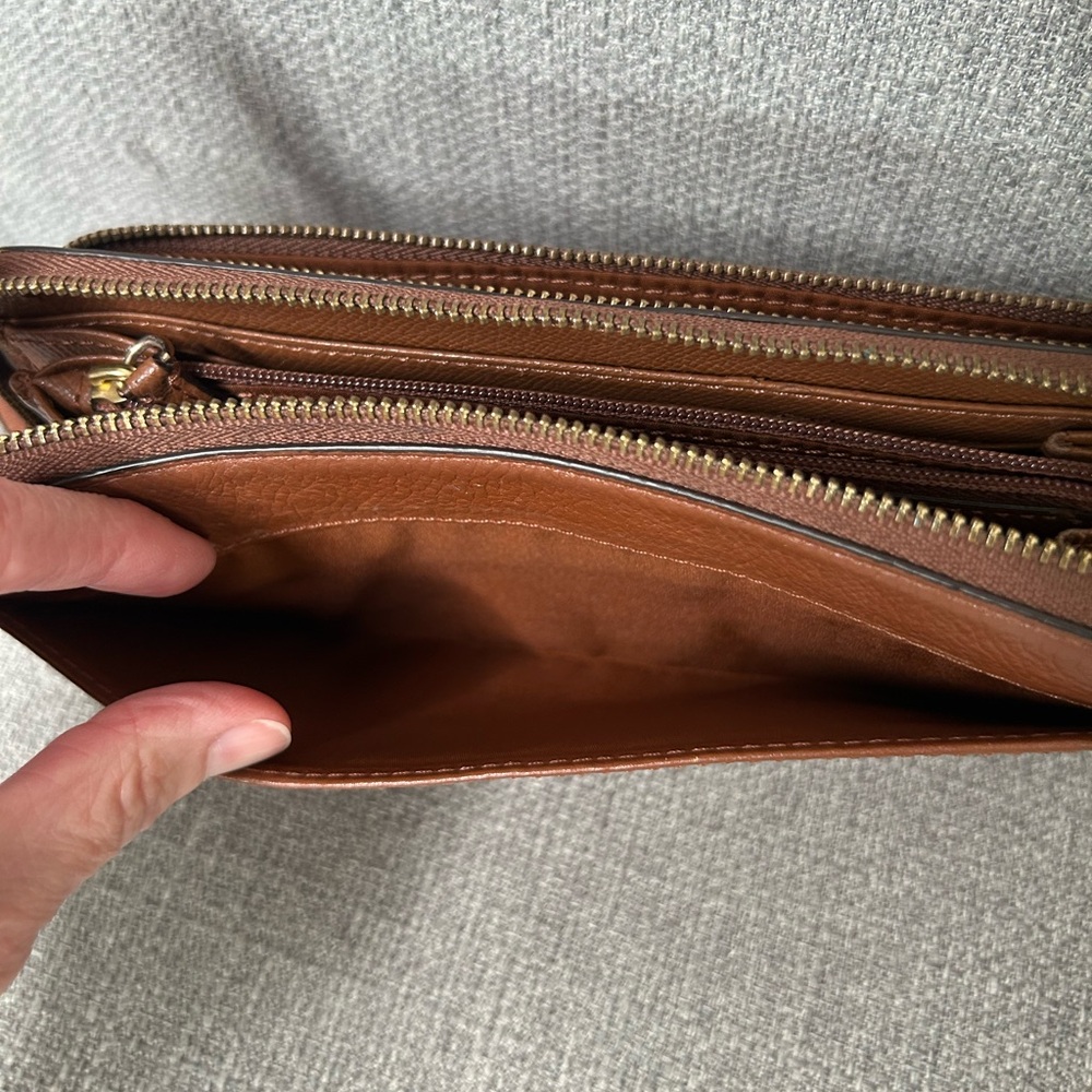 Coach Brown Pebbled Leather Wristlet Clutch - Picture 7 of 15